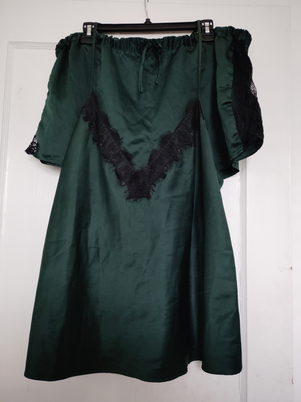New Fredericks Green Satin Shorts PJ Set Black Lace Trim Plus Size 3X Erina